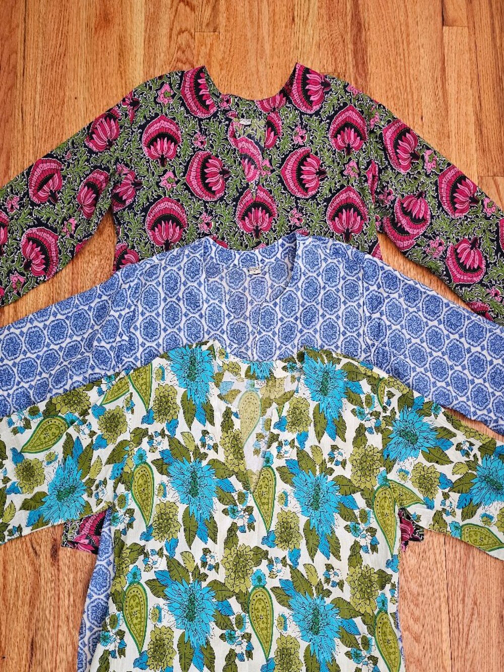 Set of 3 India Block Print 100 % Cotton Tops